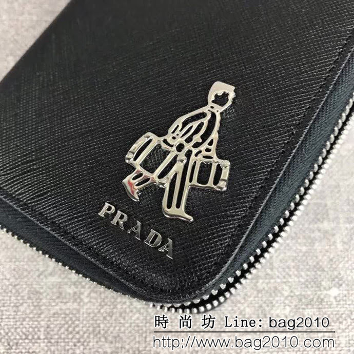 PRADA普拉達 官網同步 爆款 十字紋牛皮 男士單拉鏈錢包 2ML317 DD1875